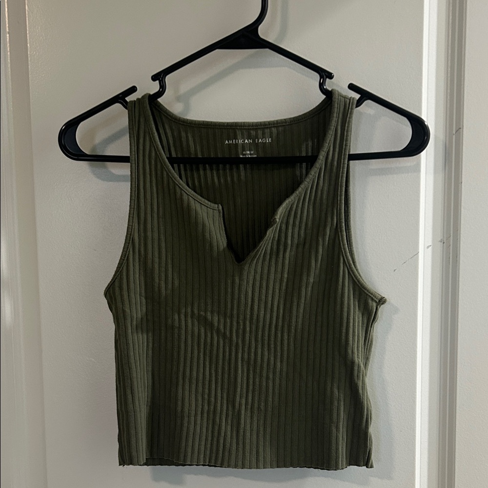 American Eagle Outfitters Dark Green Ribbed Crop Top